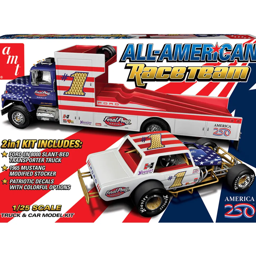 All American Race Team Ford LN 8000 Transporter & 1965 Mustang Modified 1:25 Scale Model Kit by AMT