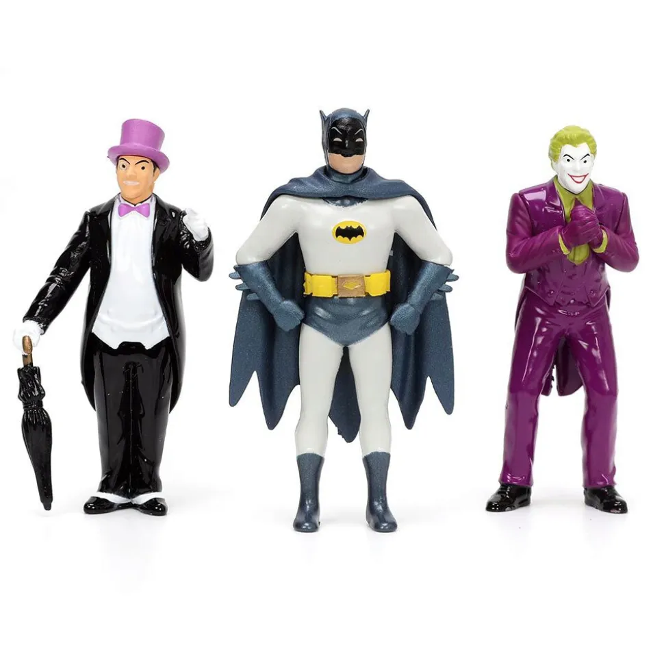 1966 Batmobile w/Batman, Robin Penguin & Joker Figures 1:24 Scale Diecast Model Car by Jada Toys