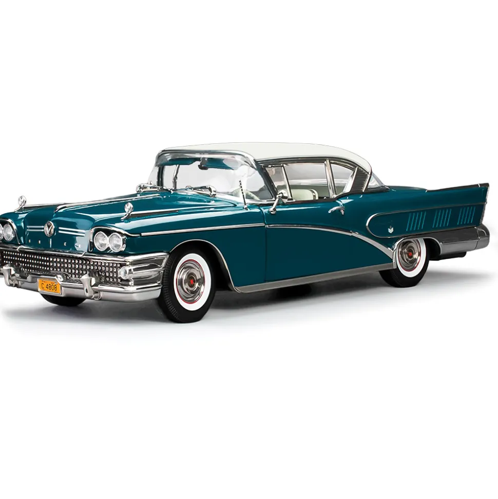 1958 Buick Limited Riviera Coupe -Glacier White / Dark Turquoise Poly 1:18 Scale Diecast Model Car by Sunstar
