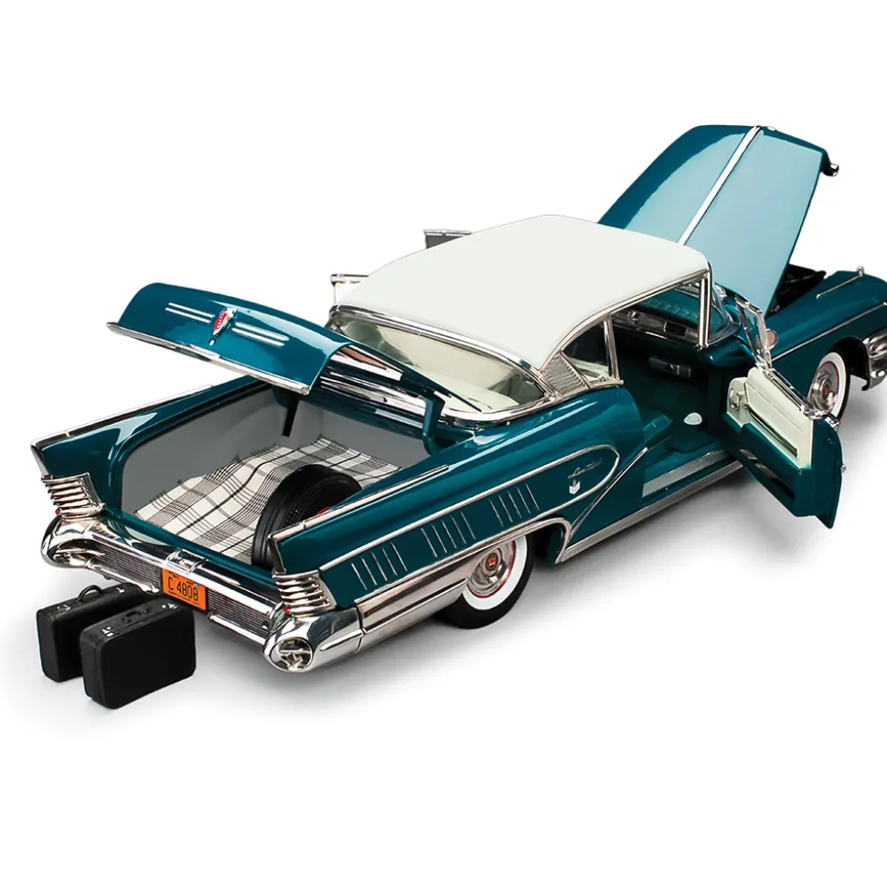 1958 Buick Limited Riviera Coupe -Glacier White / Dark Turquoise Poly 1:18 Scale Diecast Model Car by Sunstar
