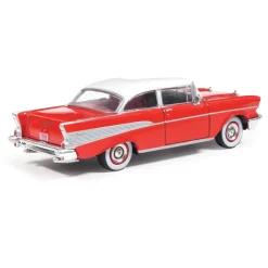 1957 Chevrolet Bel Air Sedan - Matador Red and India Ivory 1:64 Scale Diecast Model Car by IXO Models