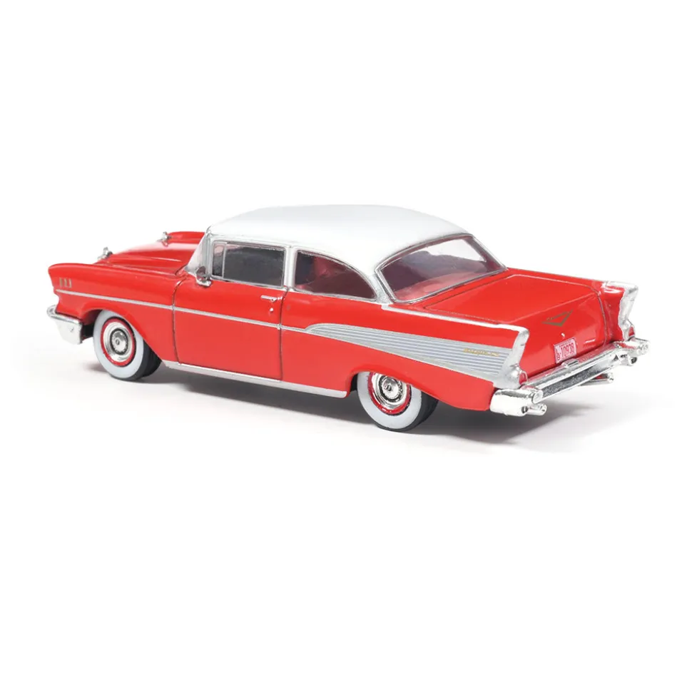 1957 Chevrolet Bel Air Sedan - Matador Red and India Ivory 1:64 Scale Diecast Model Car by IXO Models