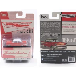 1957 Chevrolet Bel Air Sedan - Matador Red and India Ivory 1:64 Scale Diecast Model Car by IXO Models