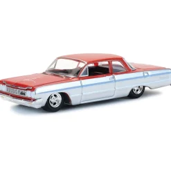 1964 Chevrolet Biscayne Lowrider - Silver Metallic & Red Two-Tone 1:64 Scale Diecast Model Car by Greenlight