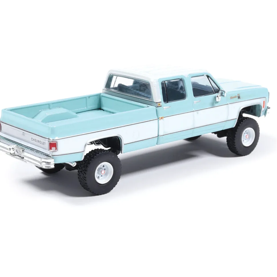 1978 Chevrolet Silverado K30 Crew Cab Fleetside Lifted - Light Blue and Frost White 1:64 Scale Diecast Model Truck by IXO Models