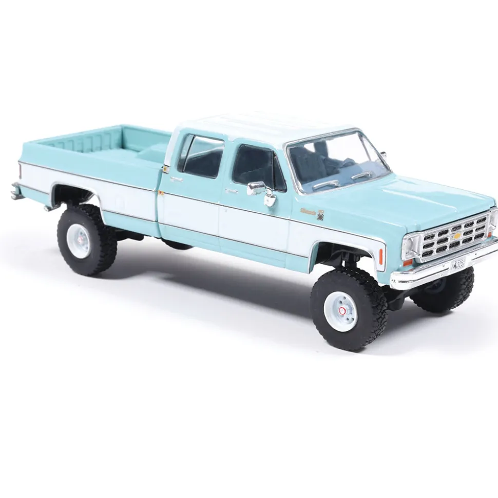 1978 Chevrolet Silverado K30 Crew Cab Fleetside Lifted - Light Blue and Frost White 1:64 Scale Diecast Model Truck by IXO Models