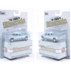 1978 Chevrolet Silverado K30 Crew Cab Fleetside Lifted - Light Blue and Frost White 1:64 Scale Diecast Model Truck by IXO Models