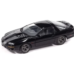 2002 Chevy Camaro SS 35th Anniversary w/Tin - Black w/Silver Stripes 1:64 Scale Diecast Model Car by Johnny Lightning