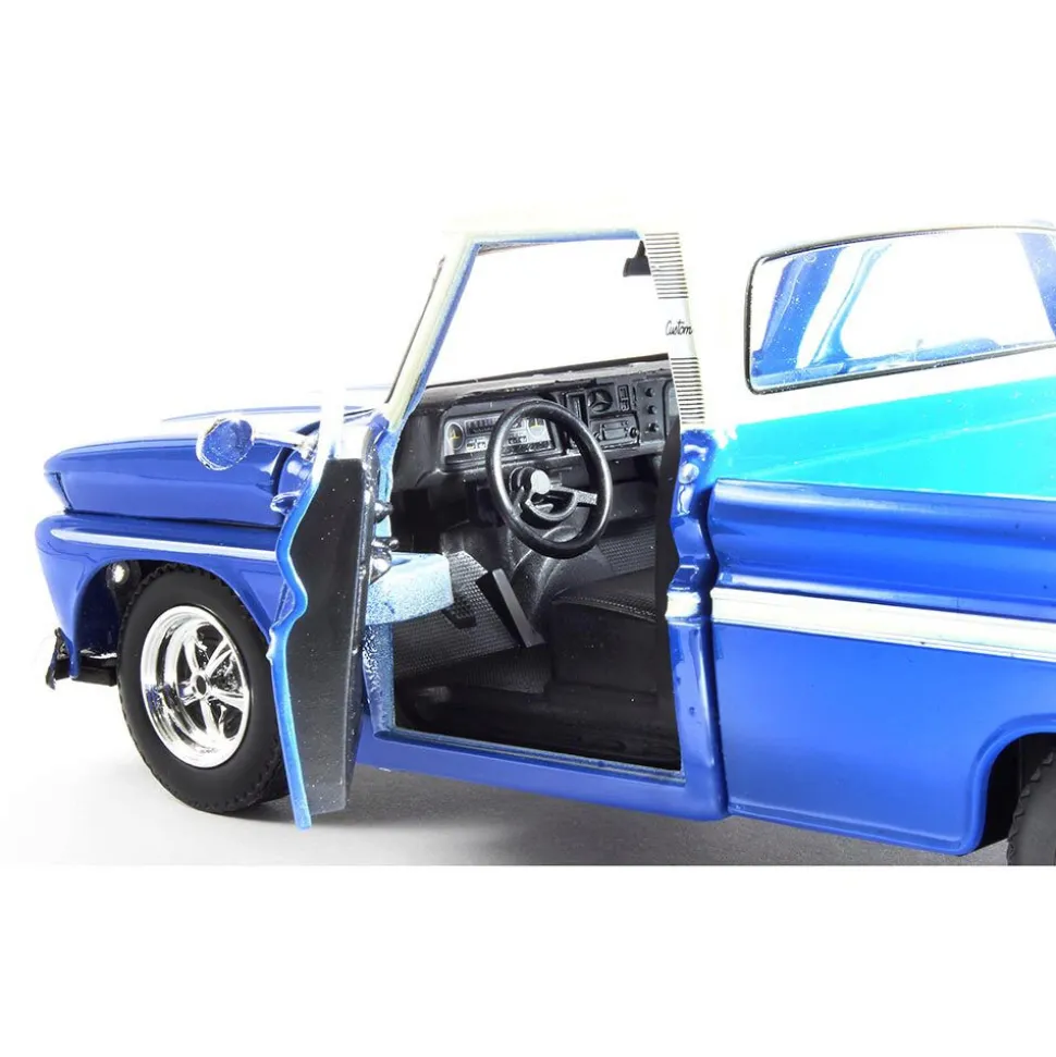 1966 Chevy C10 Fleetside Pickup - Blue w/ White Top 1:24 Scale Diecast Model Truck by Motormax