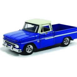 1966 Chevy C10 Fleetside Pickup - Blue w/ White Top 1:24 Scale Diecast Model Truck by Motormax