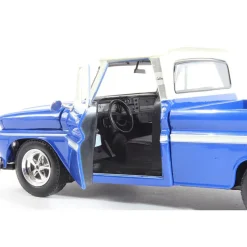 1966 Chevy C10 Fleetside Pickup - Blue w/ White Top 1:24 Scale Diecast Model Truck by Motormax