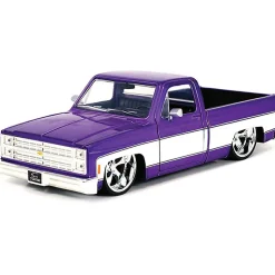 1985 Chevy C-10 - Purple w/Cartelli Wheels 1:24 Scale Diecast Model Truck by Jada Toys