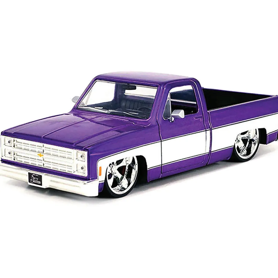 1985 Chevy C-10 - Purple w/Cartelli Wheels 1:24 Scale Diecast Model Truck by Jada Toys