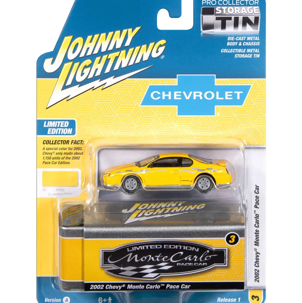 2002 Chevy Monte Carlo Pace Edition w/Tin - Competition Yellow 1:64 Scale Diecast Model Car by Johnny Lightning