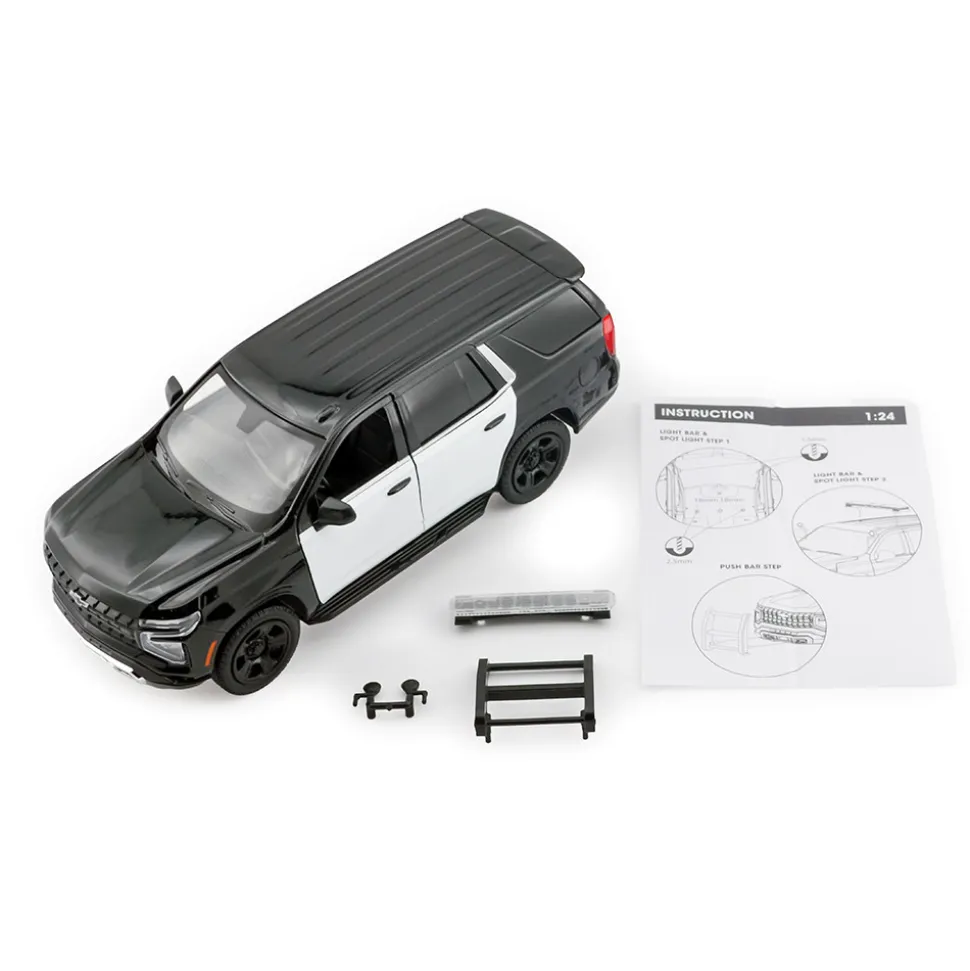 2025 Chevy Tahoe PPV Builder Kit - Black & White 1:24 Scale Diecast Model Truck by Motormax