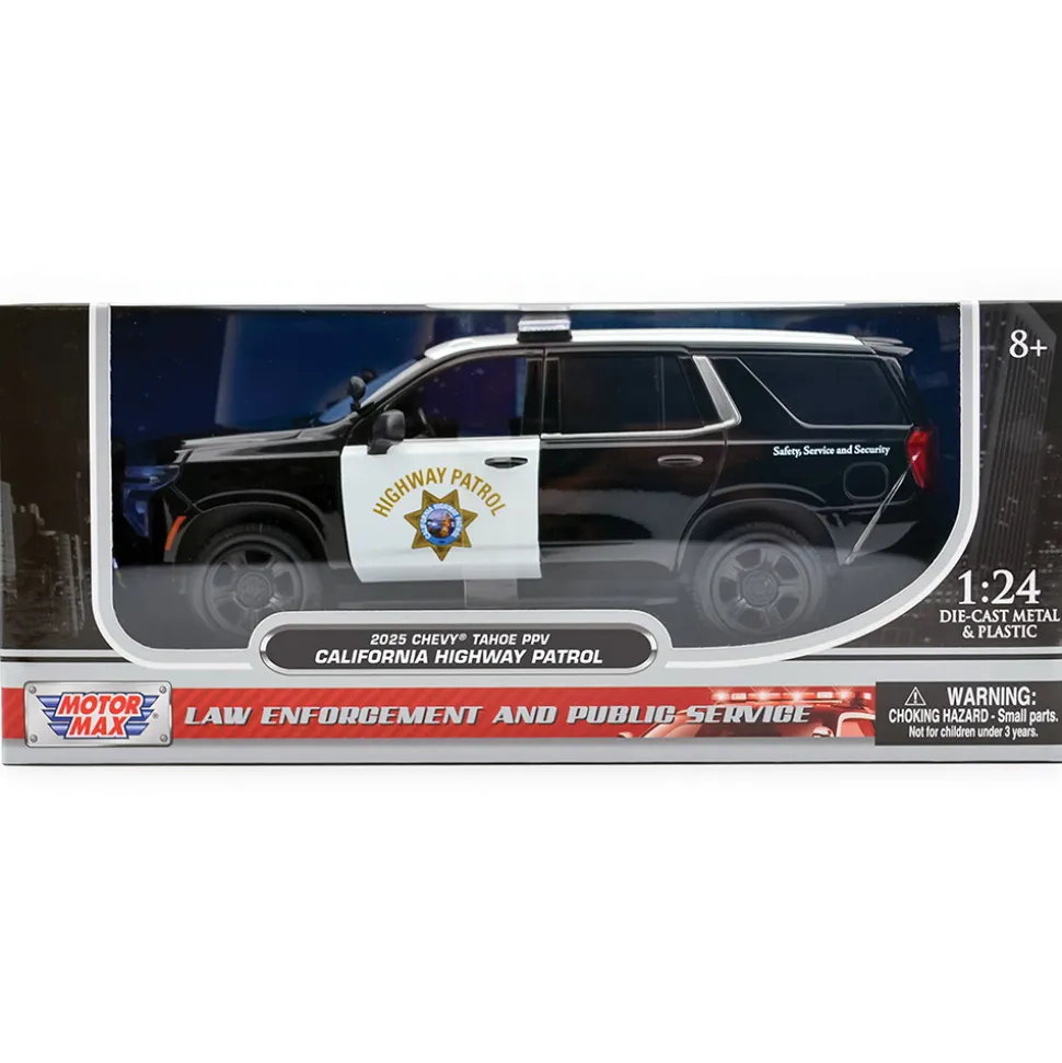 2025 Chevy Tahoe PPV - CHP - Black & White 1:24 Scale Diecast Model Truck by Motormax