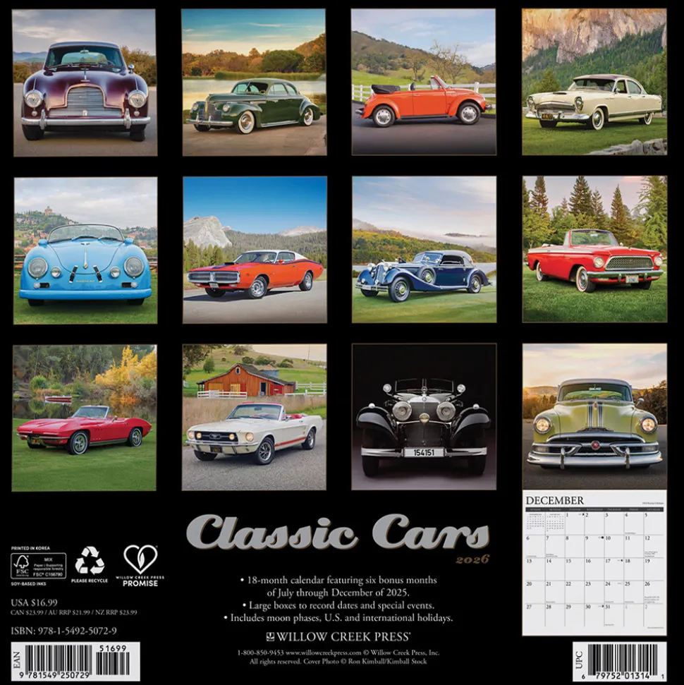 Classic Cars 2026 Wall Calendar Stapled Wall Calendar by Willow Creek Press, Inc.