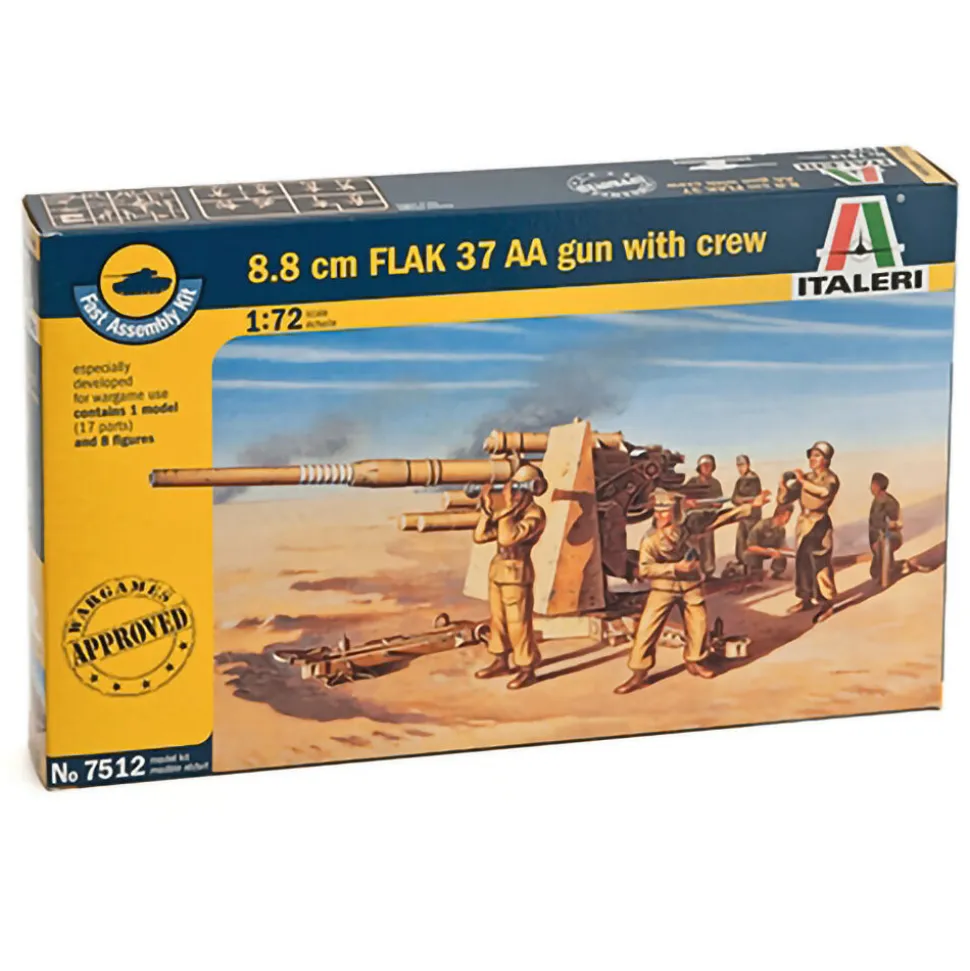8.8 Cm. Flak 37 AA Gun With Crew 1/72 Kit 1:72 Scale Plastic Model Kit by Italeri