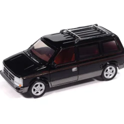 1989 Dodge Caravan Turbo - Black w/Dark Quartz Gray Lower & Red Pin Stripe 1:64 Scale Diecast Model Car by Auto World