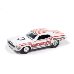 1971 Dodge Challenger Pro Stock-Red & 1970 Plymouth Cuda Super Stock Ram Chargers-White 1:64 Scale Diecast Model Car by Johnny Lightning