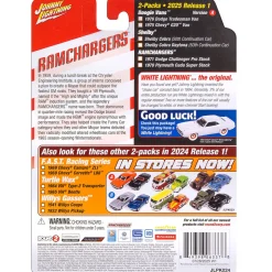 1971 Dodge Challenger Pro Stock-White & 1970 Plymouth Cuda Super Stock Ram Chargers-Red 1:64 Scale Diecast Model Car by Johnny Lightning