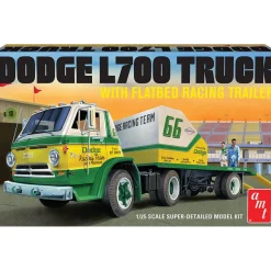 1966 Dodge L700 Truck w/Flatbed Racing Trailer 1/25 Kit 1:25 Scale Model Kit by AMT