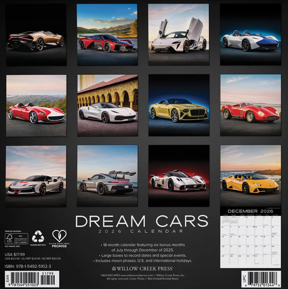 Dream Cars 2026 Wall Calendar Stapled Wall Calendar by Willow Creek Press, Inc.