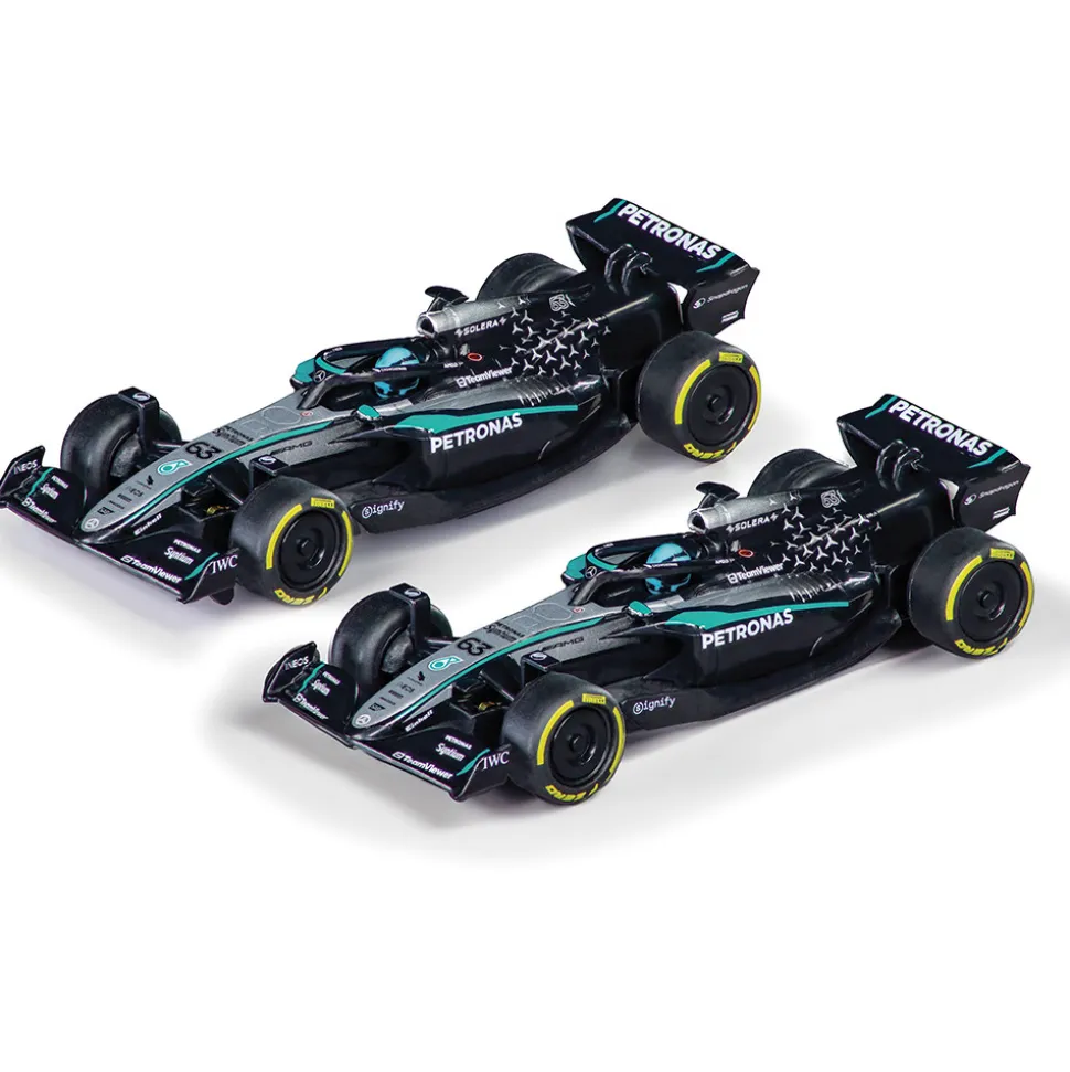 F1 Mercedes-AMG PETRONAS Formula One Team #63 Russel & #12 Antonelli Pull & Speed Twinpack 1:43 Scale Plastic Model Car by Carrera