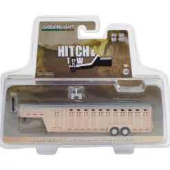 26-Foot Vertical Three Hole Gooseneck Livestock Trailer - Tan 1:64 Scale Diecast Model Truck by Greenlight