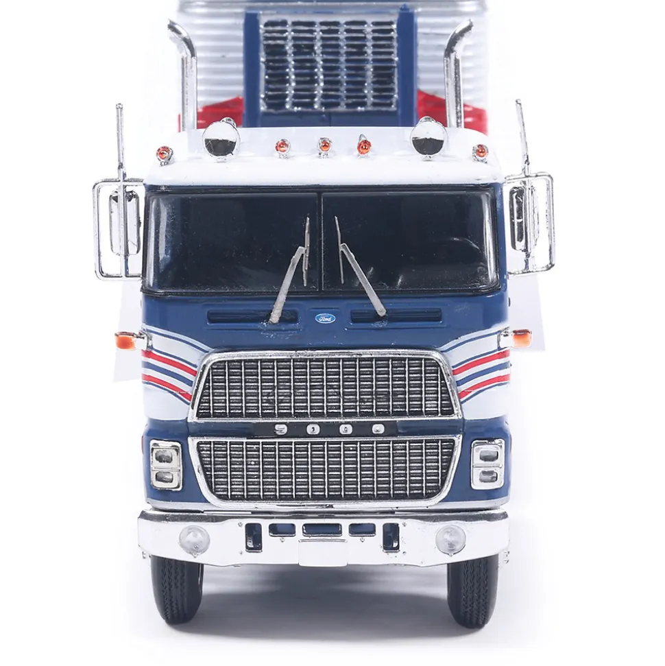 1976 Ford CL 9000 - Red/White/Blue & Vintage Trailer 1:64 Scale Diecast Model Truck by IXO Models