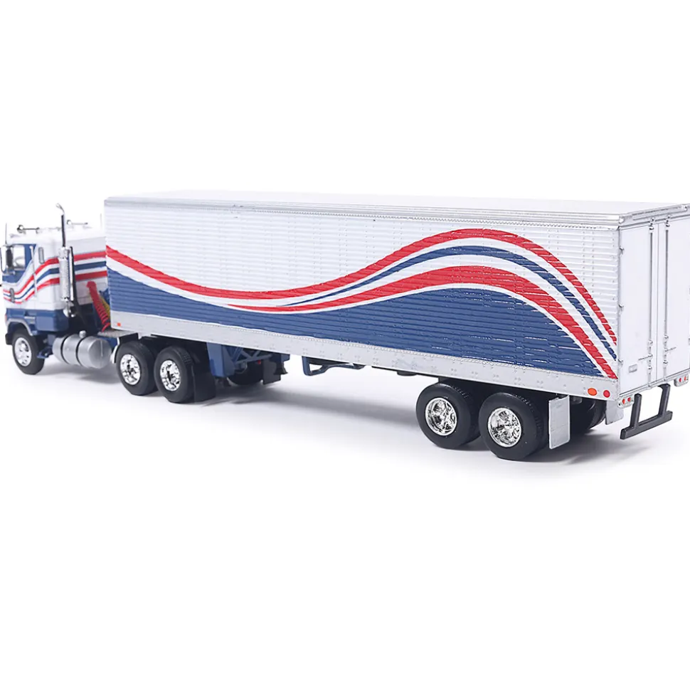 1976 Ford CL 9000 - Red/White/Blue & Vintage Trailer 1:64 Scale Diecast Model Truck by IXO Models