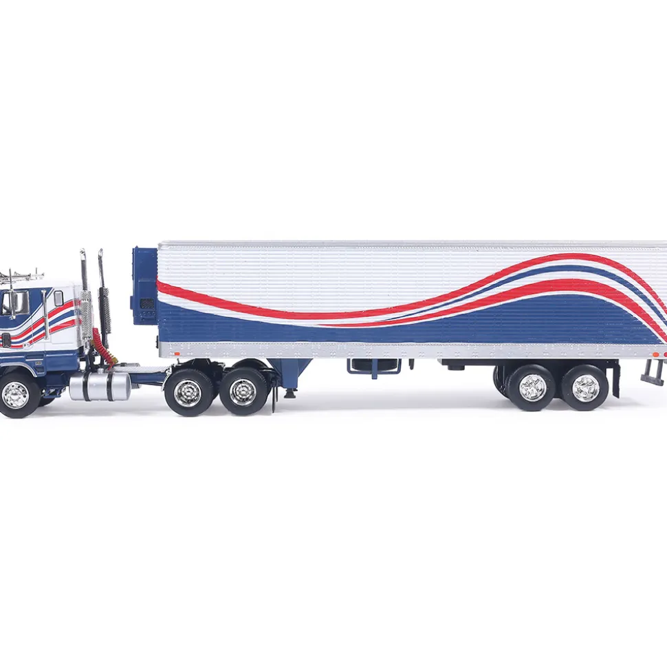 1976 Ford CL 9000 - Red/White/Blue & Vintage Trailer 1:64 Scale Diecast Model Truck by IXO Models