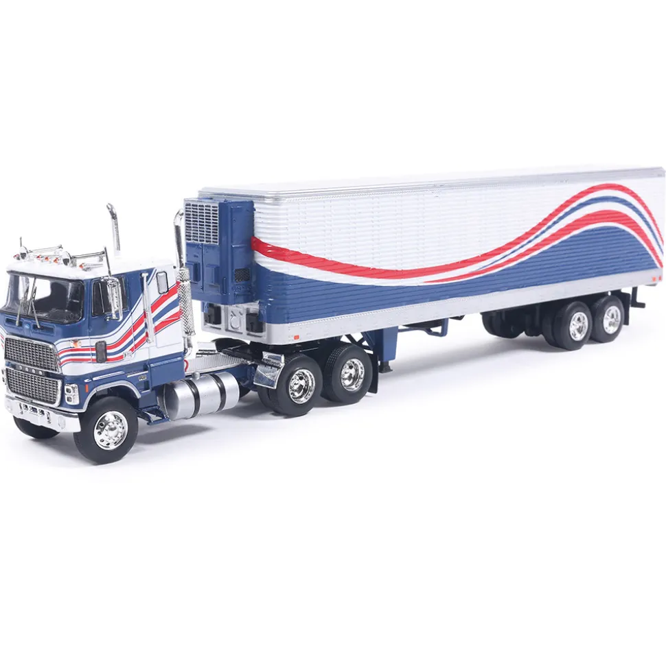 1976 Ford CL 9000 - Red/White/Blue & Vintage Trailer 1:64 Scale Diecast Model Truck by IXO Models