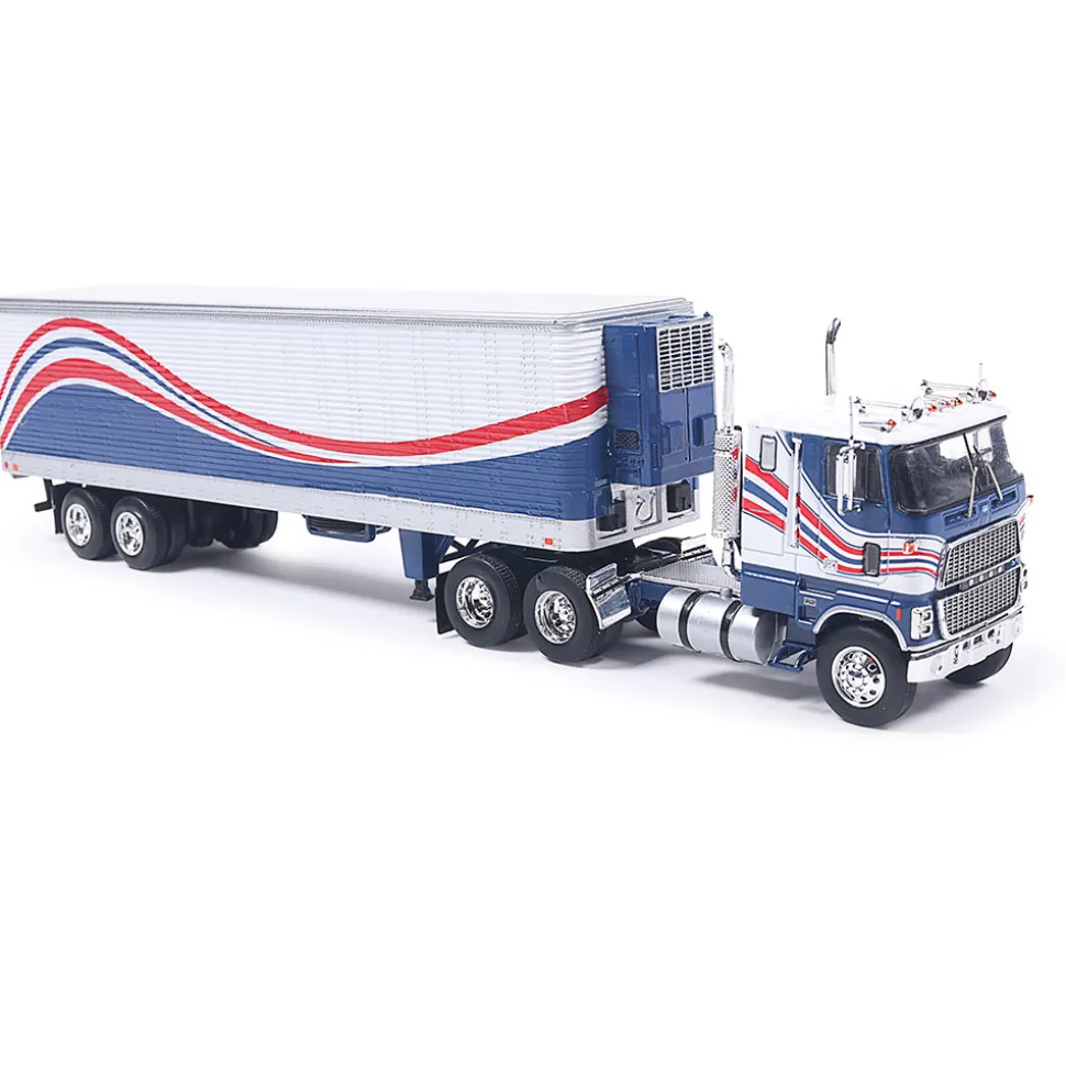 1976 Ford CL 9000 - Red/White/Blue & Vintage Trailer 1:64 Scale Diecast Model Truck by IXO Models
