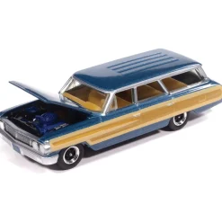 1964 Ford Country Squire - Guardsman Blue w/Honey Colored Wood Trim 1:64 Scale Diecast Model Car by Auto World