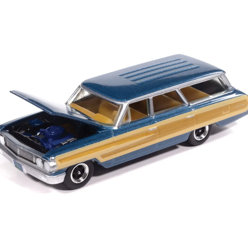 1964 Ford Country Squire - Guardsman Blue w/Honey Colored Wood Trim 1:64 Scale Diecast Model Car by Auto World