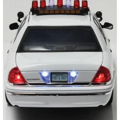 2001 Ford Crown Victoria White Police Car with Lights & Sound 1:18 Scale Diecast Model Car by Motormax