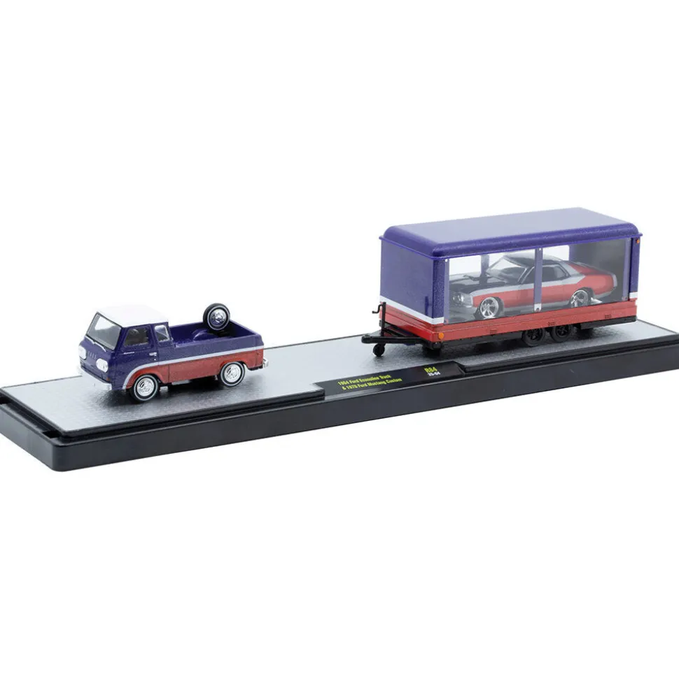 1964 Ford Econoline Truck & 1970 Ford Mustang Custom 1:64 Scale Diecast Model Truck by M2 Machines