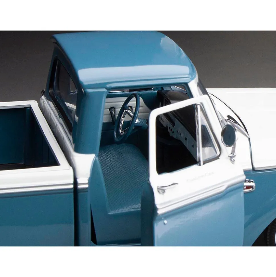 1965 Ford F-100 Custom Cab Pickup - Blue & White 1:18 Scale Diecast Model Truck by Sunstar