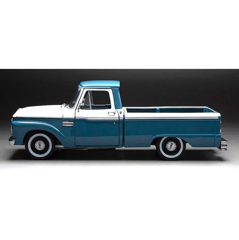 1965 Ford F-100 Custom Cab Pickup - Blue & White 1:18 Scale Diecast Model Truck by Sunstar