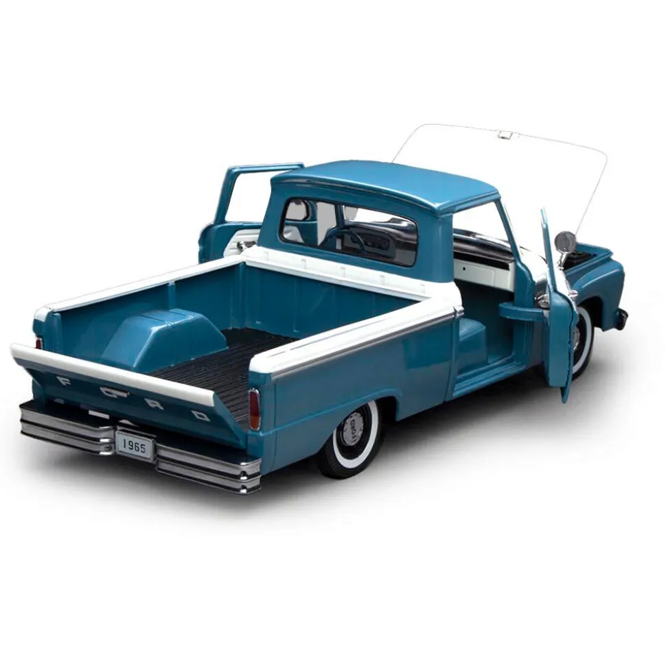 1965 Ford F-100 Custom Cab Pickup - Blue & White 1:18 Scale Diecast Model Truck by Sunstar