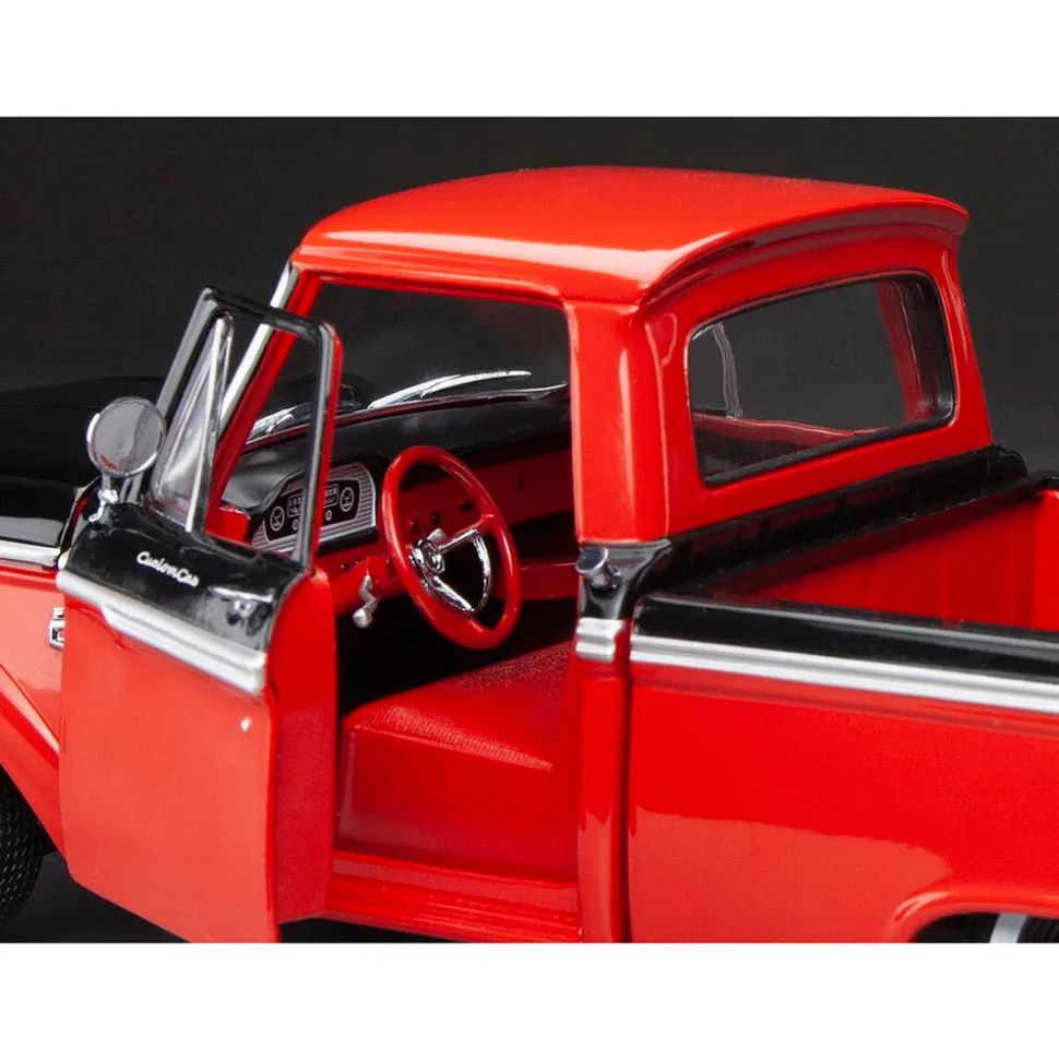 1965 Ford F-100 Custom Cab Pickup - Red & Black 1:18 Scale Diecast Model Truck by Sunstar