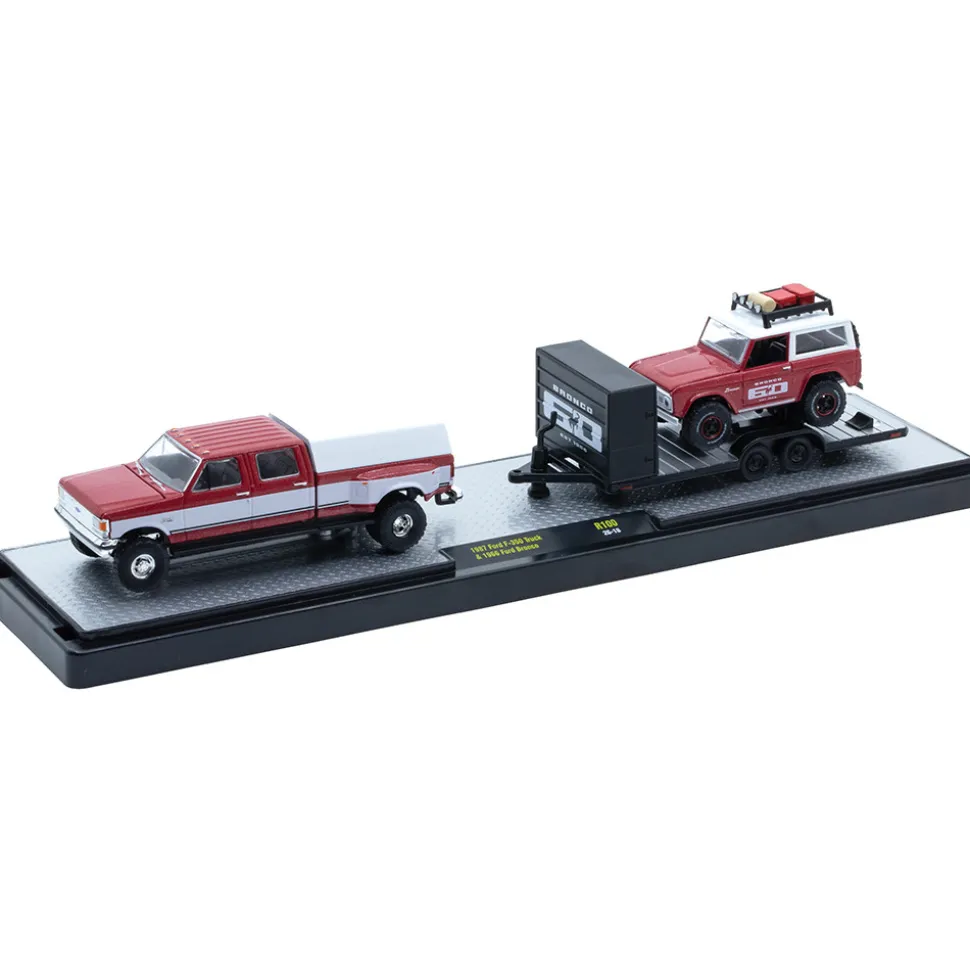 1987 Ford F-350 Truck & 1966 Ford Bronco 1:64 Scale Diecast Model Truck by M2 Machines
