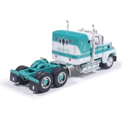 1978 Ford LTL-9000 - Caribbean Turquoise & White with Vintage Trailer 1:64 Scale Diecast Model Truck by IXO Models