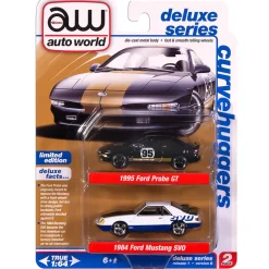 1995 Ford Probe GT & 1984 Ford Mustang SVO Curve Huggers 2Pack B - Black & White 1:64 Scale Diecast Model Car by Auto World