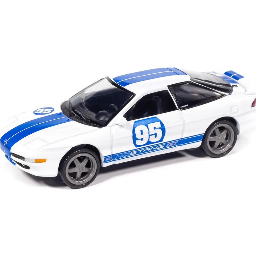 1995 Ford Probe GT & 1984 Ford Mustang SVO Curve Huggers 2Pack A - White & Blue 1:64 Scale Diecast Model Car by Auto World
