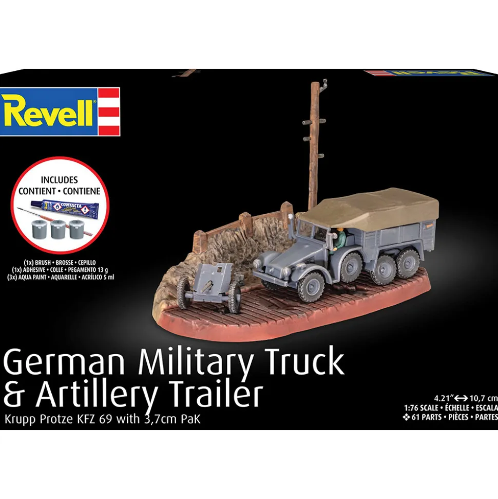 German Military Truck & Artillery Trailer Complete Model Kit 1:76 Scale Plastic Model Kit by Revell