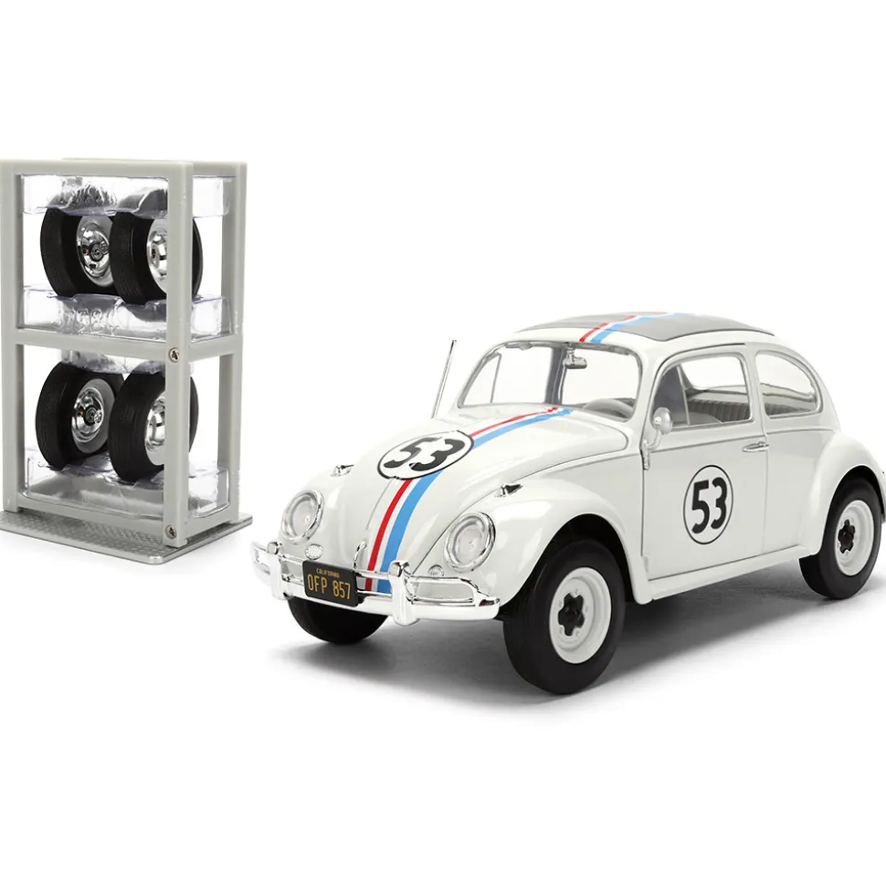 Herbie the Love Bug VW Beetle w/Tire Rack 1:24 Scale Diecast Model Car by Jada Toys