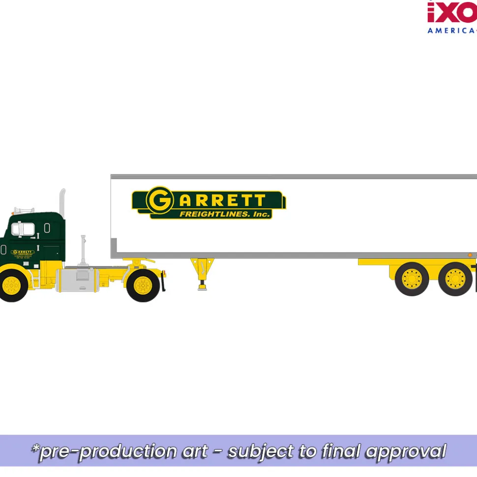 1950 Kenworth Bullnose Garrett Freightlines - Yellow and Green 1:64 Scale Diecast Model Truck by IXO Models