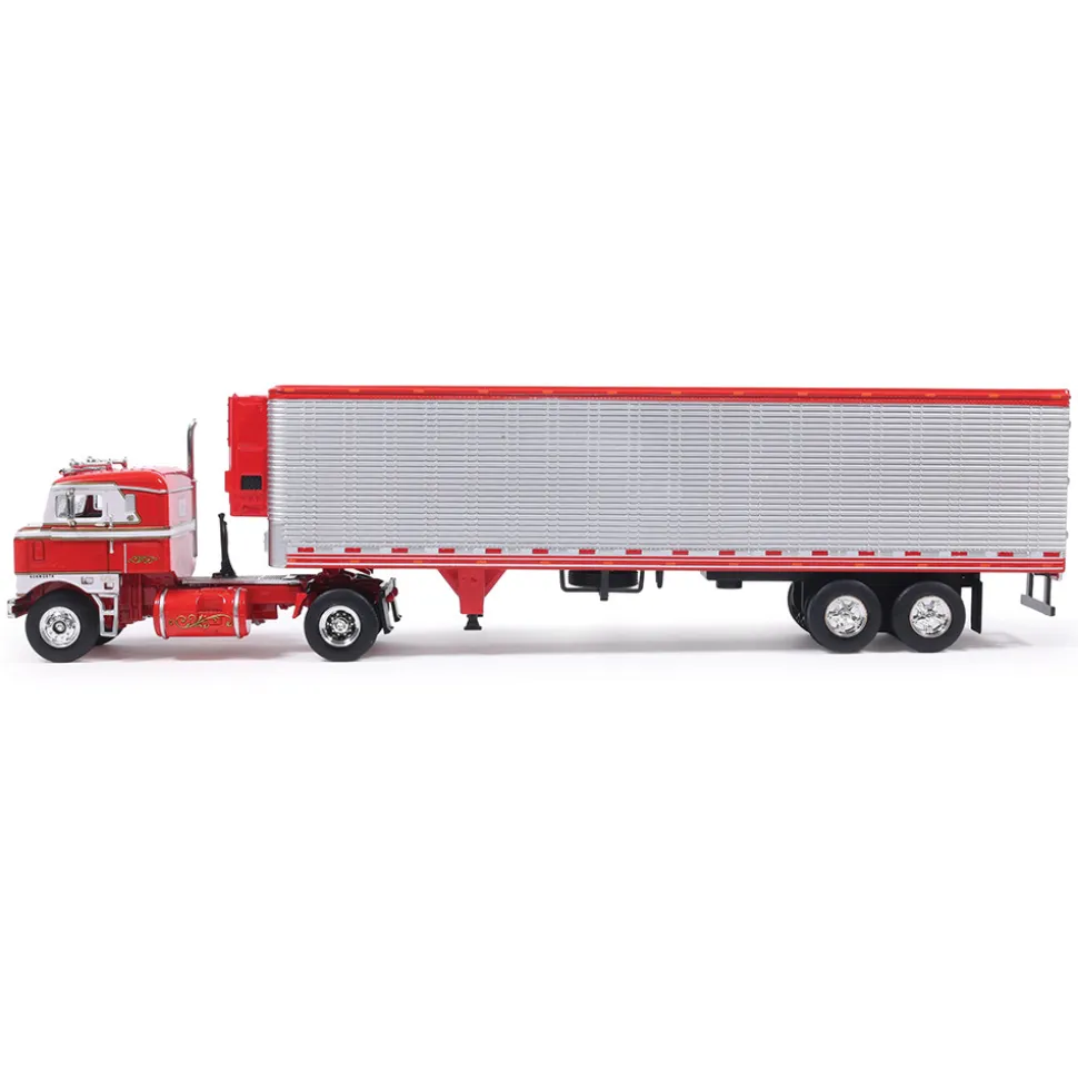 1950 Kenworth Bullnose - Red and White with vintage chrome trailer 1:64 Scale Diecast Model Truck by IXO Models